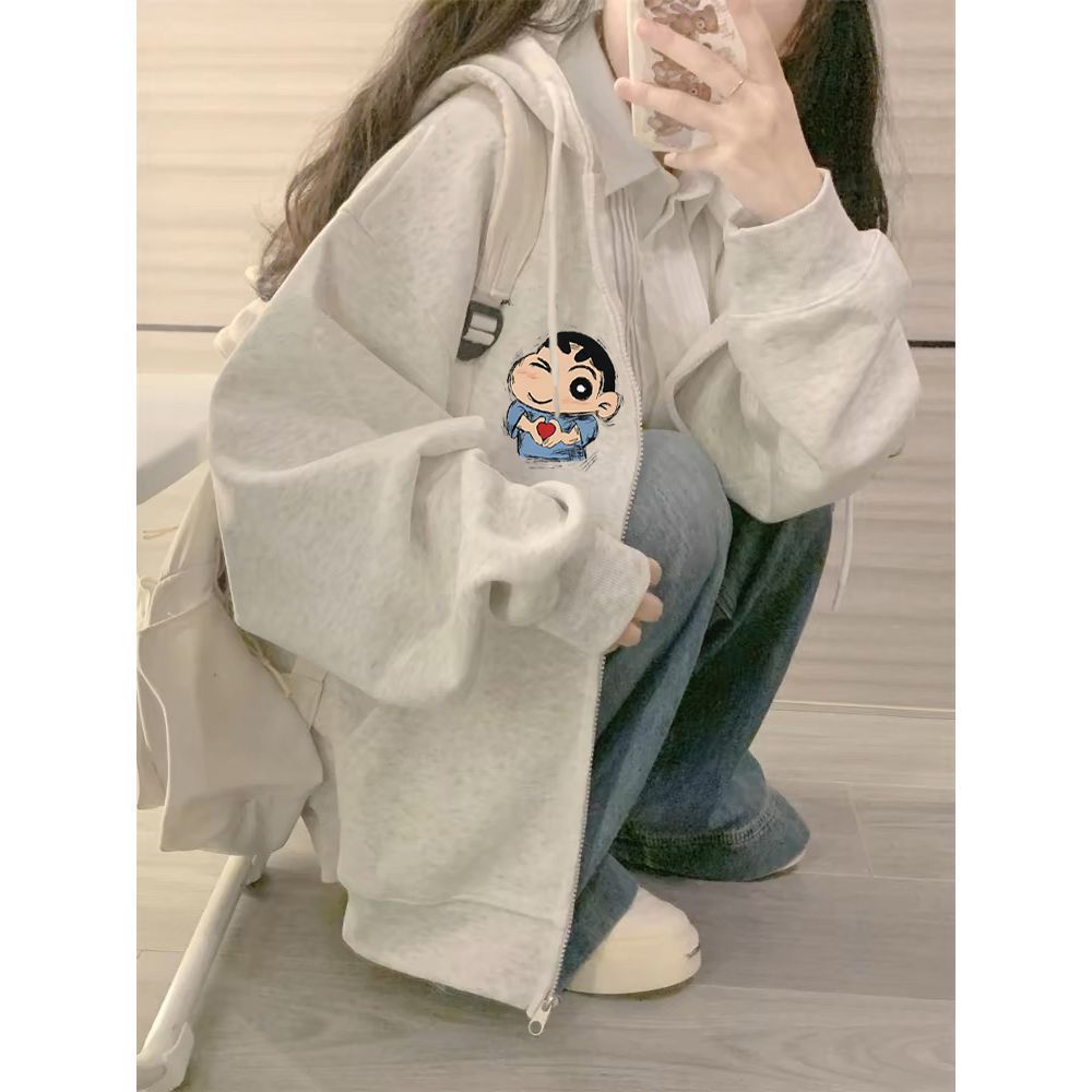 Graphic Hoodie Streetwear - Kapüşonlu Crayon Shin-Chan Baskılı Günlük İpli
