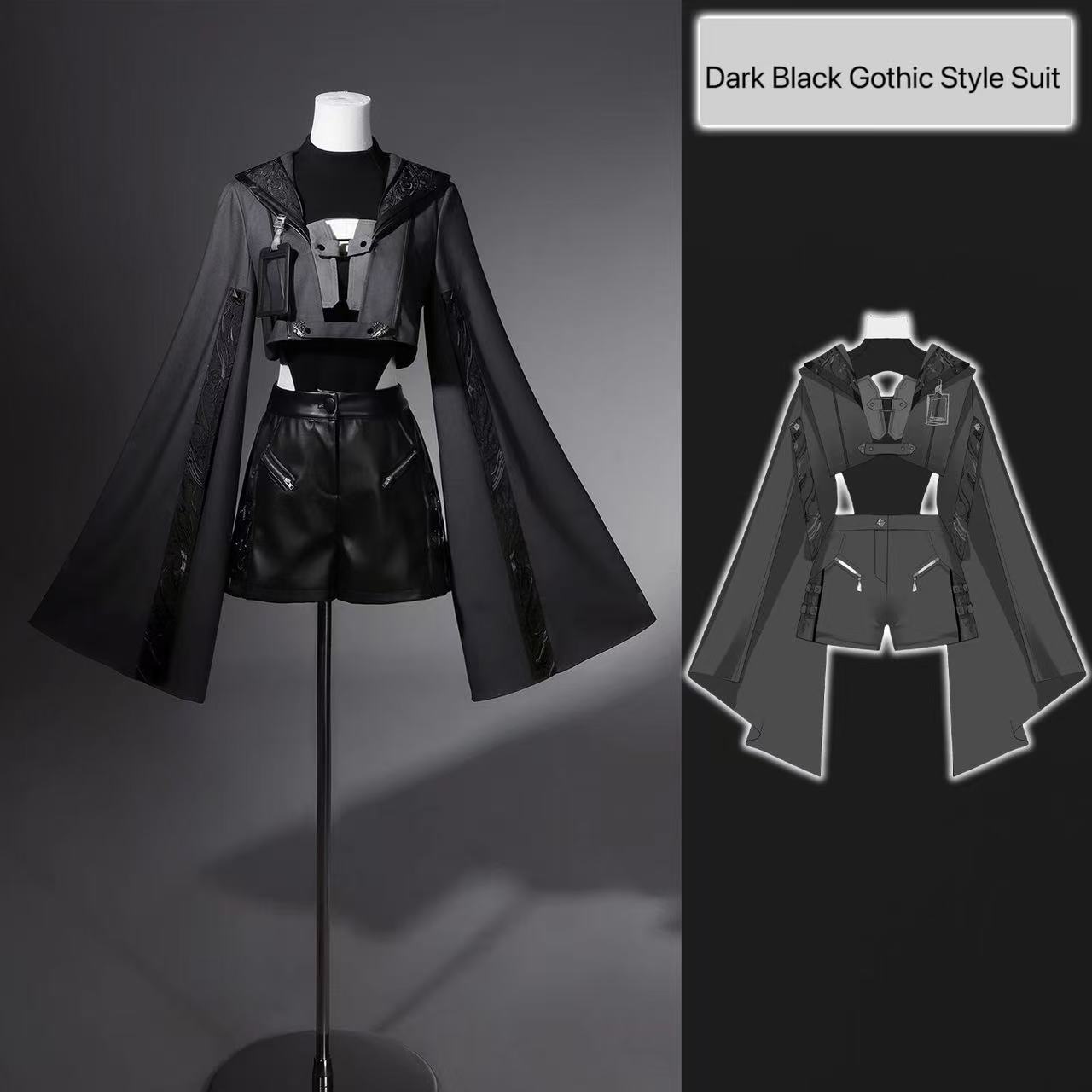 Street Fashion In Chinese - Koyu Siyah Gotik Kostüm Kadın Yeni