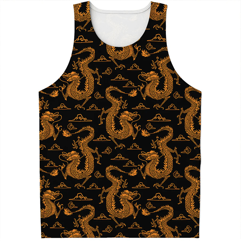 Street Fashion In Chinese - Çin ejderha desen Tank Top erkekler