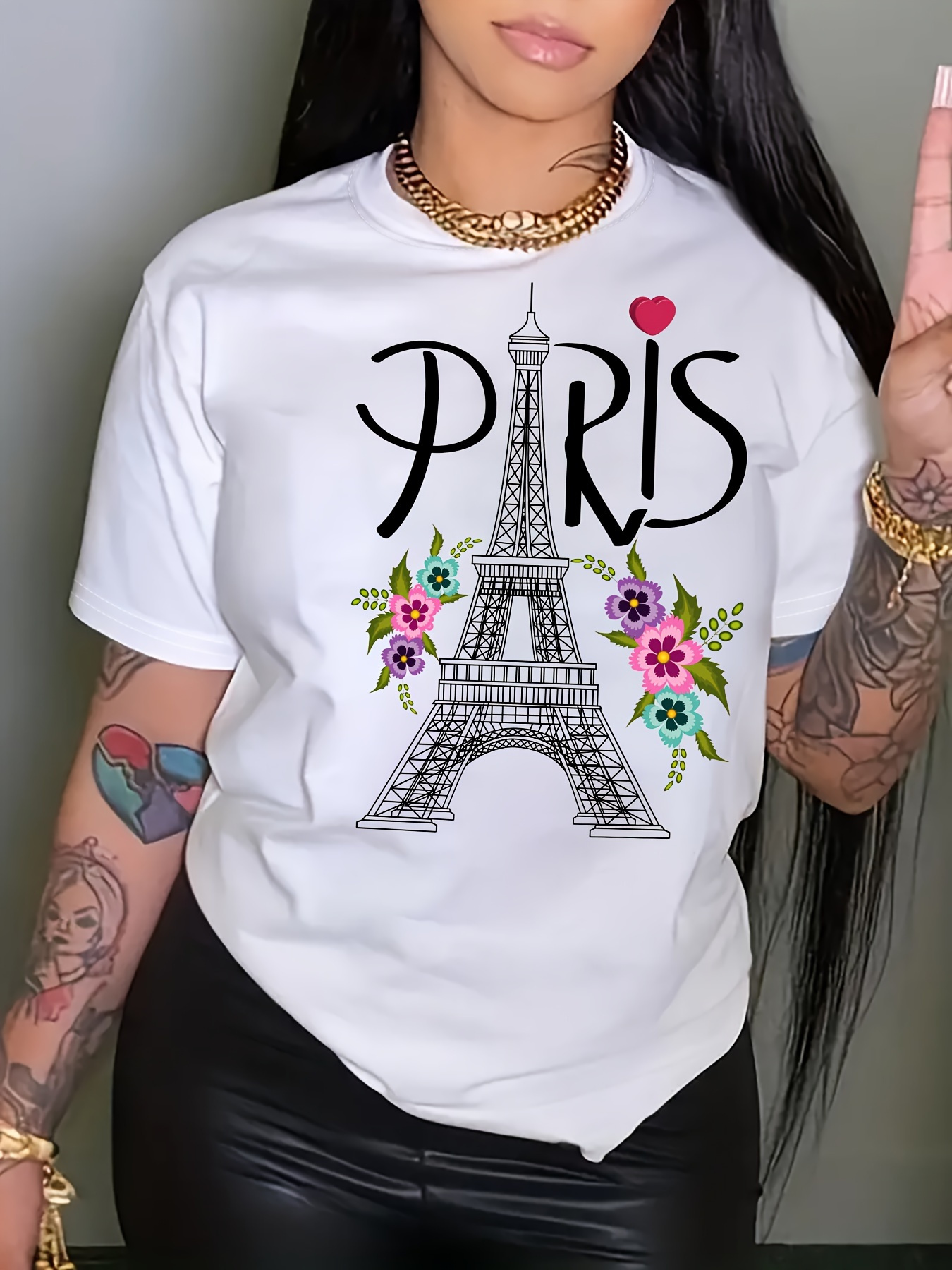 Street Fashion In Paris - Kısa Kollu Paris Eyfel Kulesi Baskılı