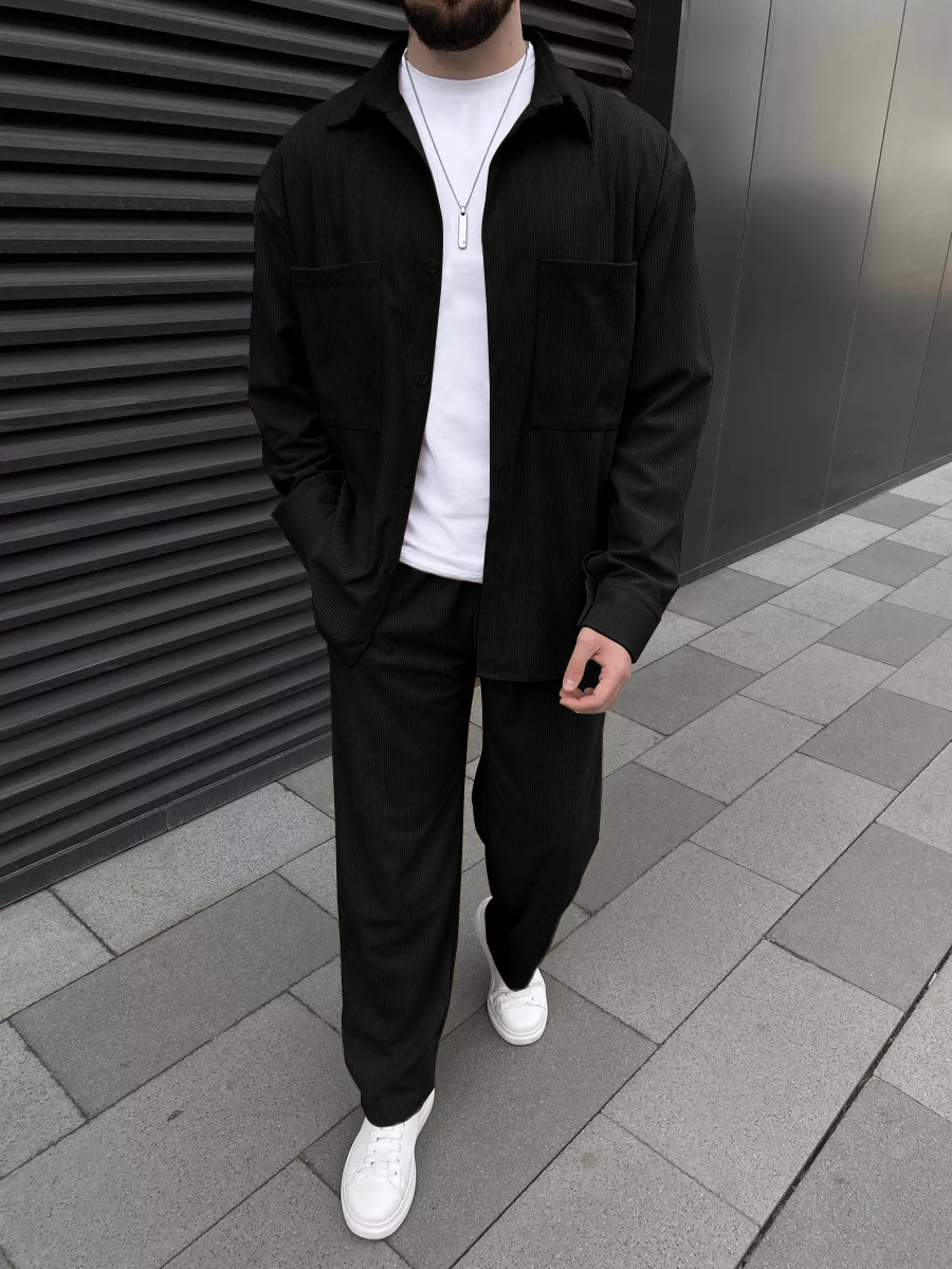 Street Fashion Outfit For Men - Erkek Kordonlu İki Parçalı Kıyafet: Uzun