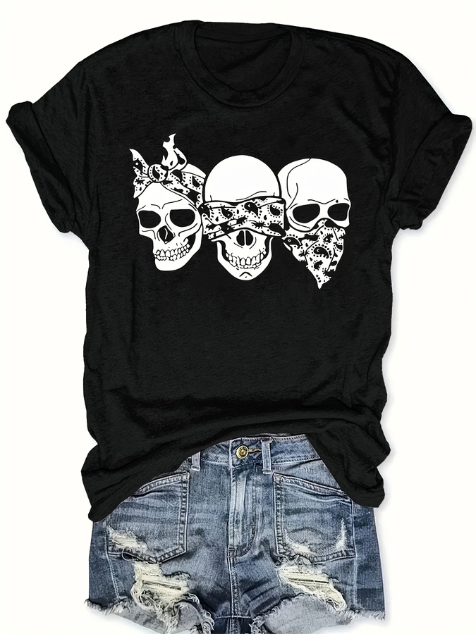 Street Fashion Trends 2026 - Mutlu Karikatür Kafatası Tişörtü, Bol Kesim,