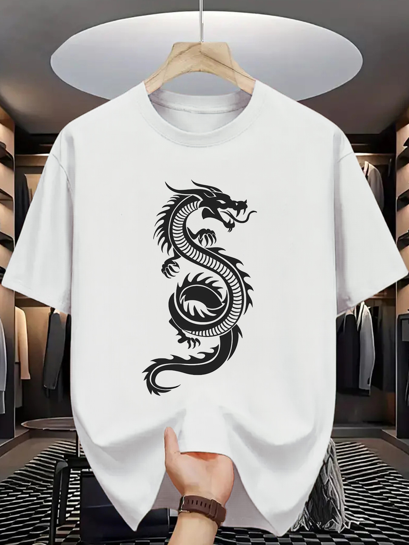 Street Fashion In Chinese - Çin Ejderha Baskı Erkekler Kısa Kollu